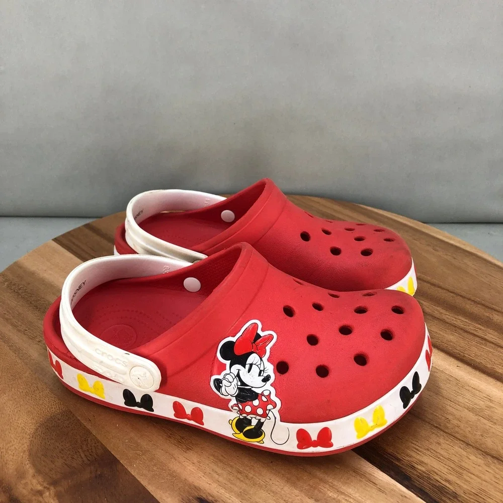 Crocs Disney Minnie Mouse Clogs Red White Bows Comfort Shoes Girls Size 3
